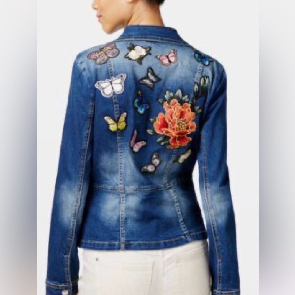 INC International Concepts Patch Denim Moto Jacket